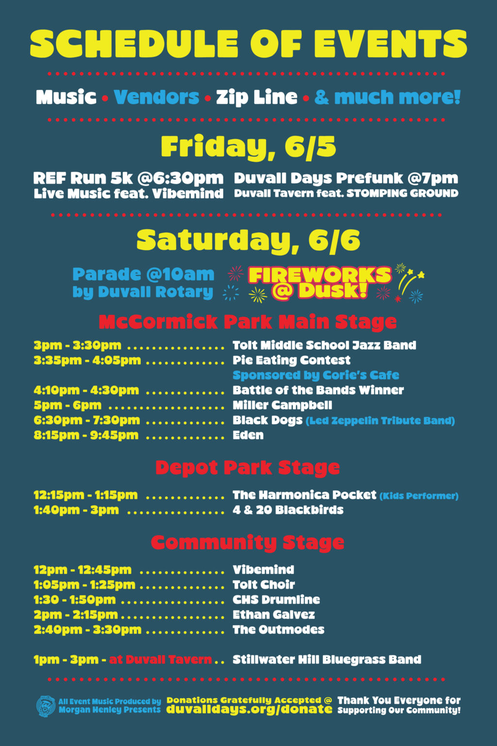 Poster for Music Schedule at Duvall Days 2026